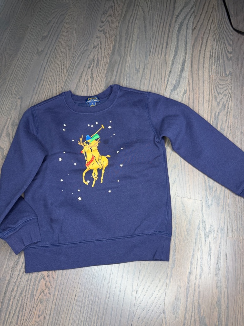 Polo by Ralph Lauren Navy Sweatshirt with Yellow Reindeer Polo Graphic